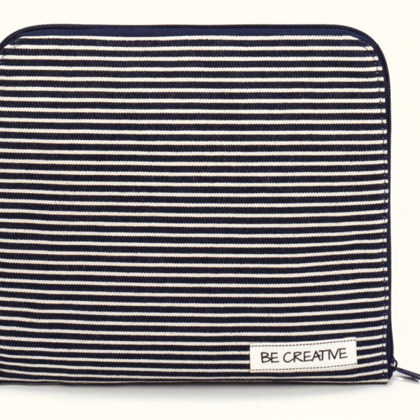 Pochette tout en un denim et rayures