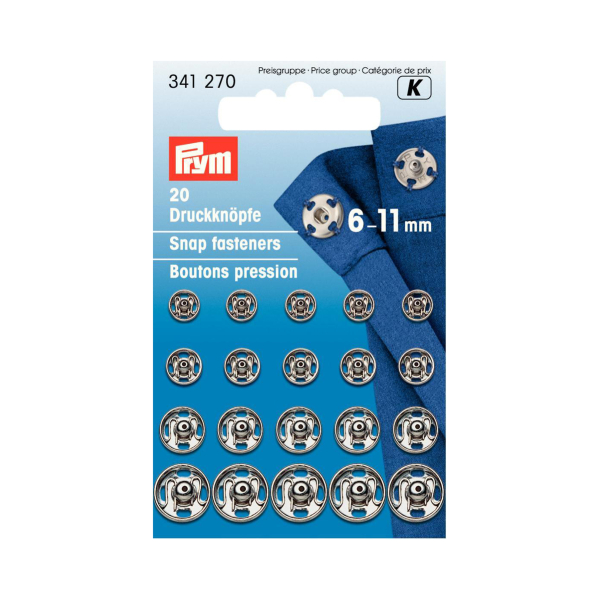 Set de boutons pressions à coudre métal 6-11mm